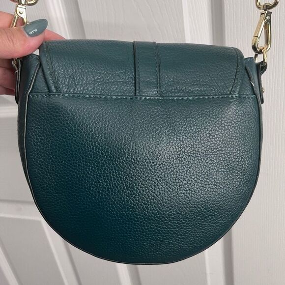 Ora Delphine Small Saddle Bag Emerald Green Pebbled Leather Guitar Strap Crossbo - Picture 10 of 12